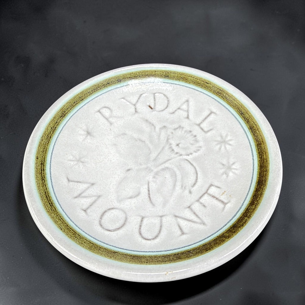 Rye Pottery England Rydal Mount Small Dish Embossed Daffodil Floral 4 inch VTG